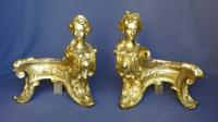 Par de chenets franceses estilo Luis XV en bronce dorado Ca.1880