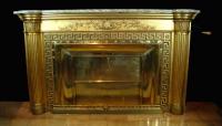 A French Louis XVI style gilt-wood fireplace with marble-top(Vert D`estours)  and bronze interior. C