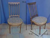 A pair of French Louis XVI style gilt-wood chairs. Ca 1900