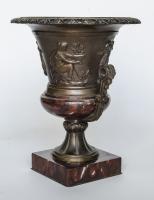 A French Neoclassical style  patinated bronze urn with marble base Ca. 1890